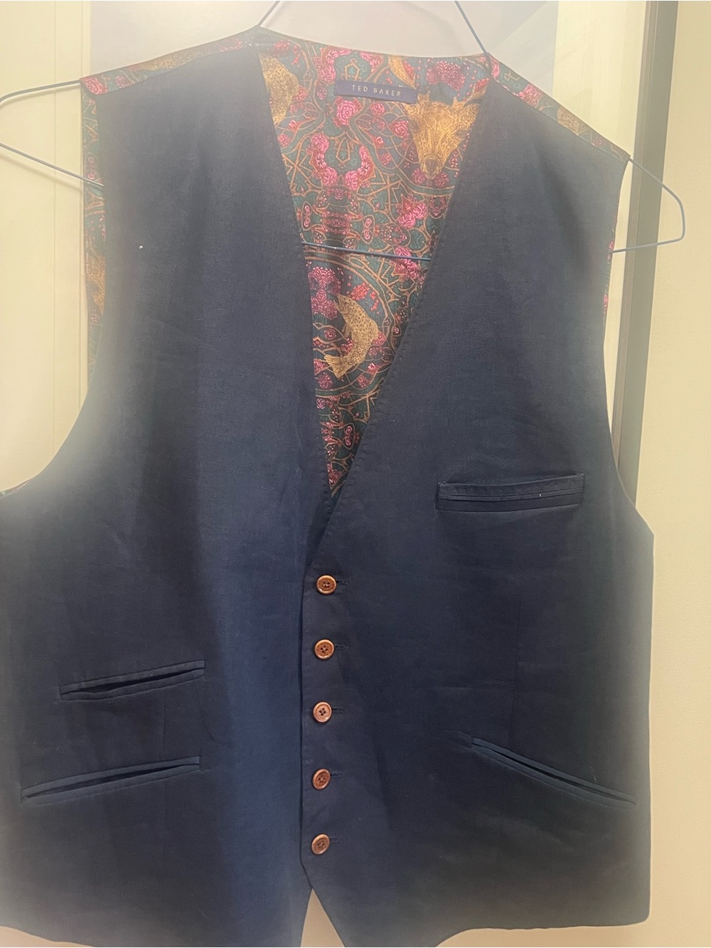 Ted Baker Navy Vest with Paisley Inner Lining